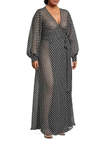 Polka Dot Chiffon Wrap Maxi Dress