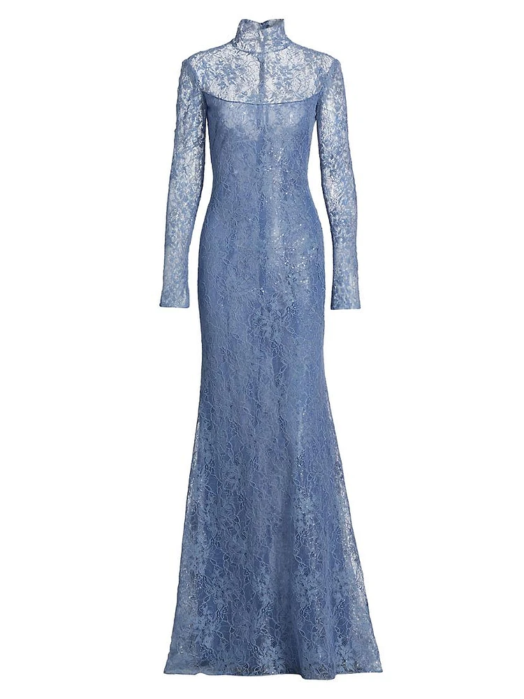 Sequin-Embellished Lace Gown