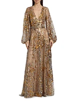 Sequin-Embellished V-Neck Gown