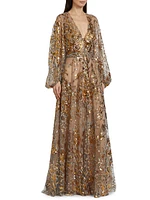 Sequin-Embellished V-Neck Gown