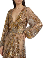 Sequin-Embellished V-Neck Gown