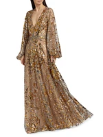 Sequin-Embellished V-Neck Gown