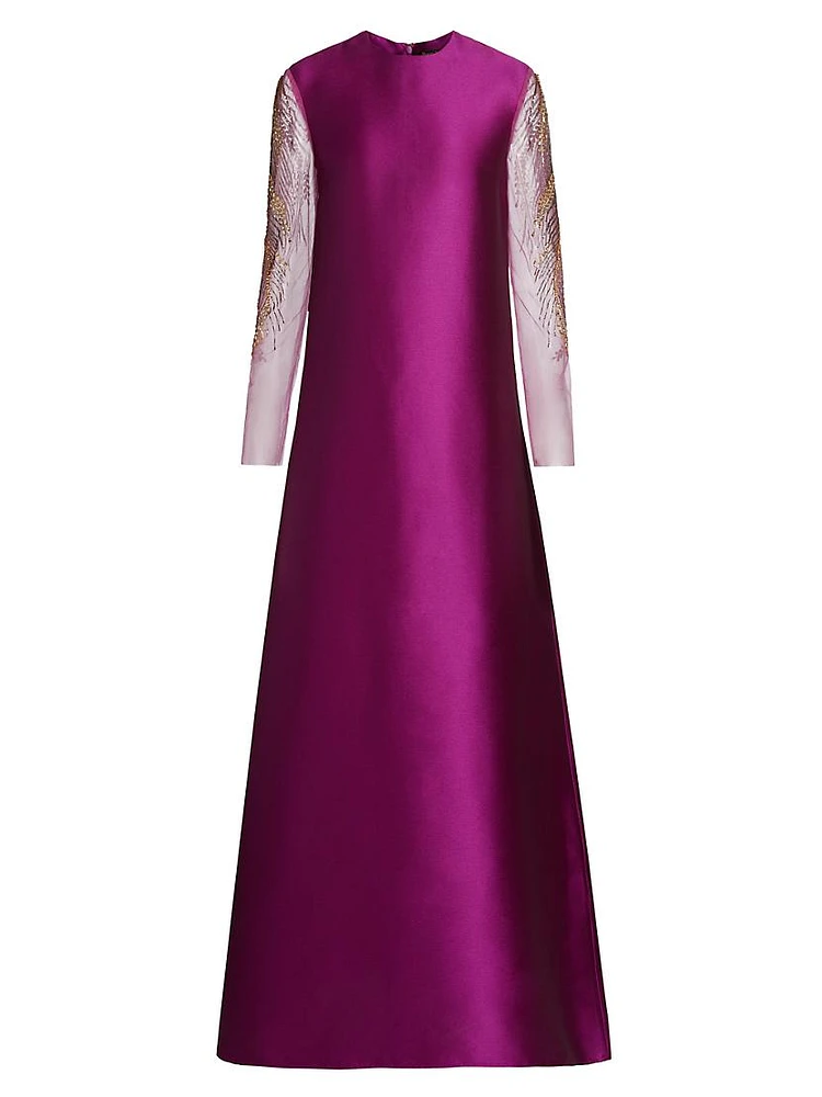 Embellished Sleeve A-Line Gown