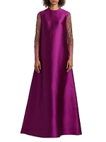 Embellished Sleeve A-Line Gown