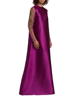 Embellished Sleeve A-Line Gown