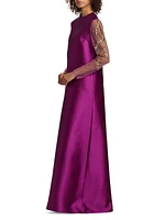 Embellished Sleeve A-Line Gown