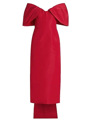 Off-The-Shoulder Silk Draped Column Gown
