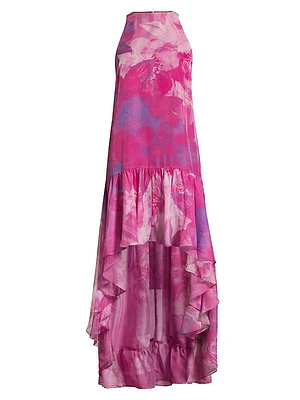 Floral Taffeta High-Low Dress