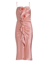 Ruched Silk Satin Midi-Dress