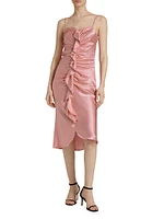 Ruched Silk Satin Midi-Dress