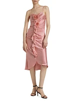 Ruched Silk Satin Midi-Dress