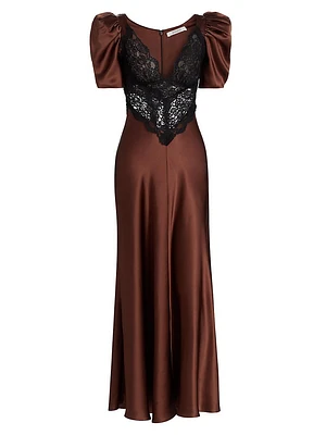 Lace-Paneled Silk Maxi Dress