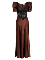 Lace-Paneled Silk Maxi Dress