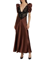 Lace-Paneled Silk Maxi Dress