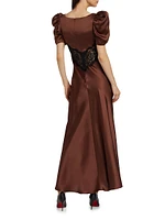 Lace-Paneled Silk Maxi Dress