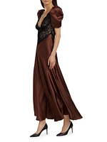 Lace-Paneled Silk Maxi Dress