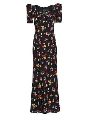 Floral Silk Crepe De Chine Gown