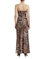 Leopard Silk Bias-Cut Halter Gown