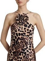 Leopard Silk Bias-Cut Halter Gown