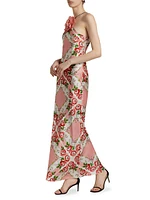 Floral Silk Bias-Cut Halter Gown