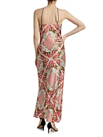 Floral Silk Bias-Cut Halter Gown