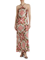 Floral Silk Bias-Cut Halter Gown