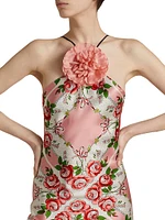 Floral Silk Bias-Cut Halter Gown