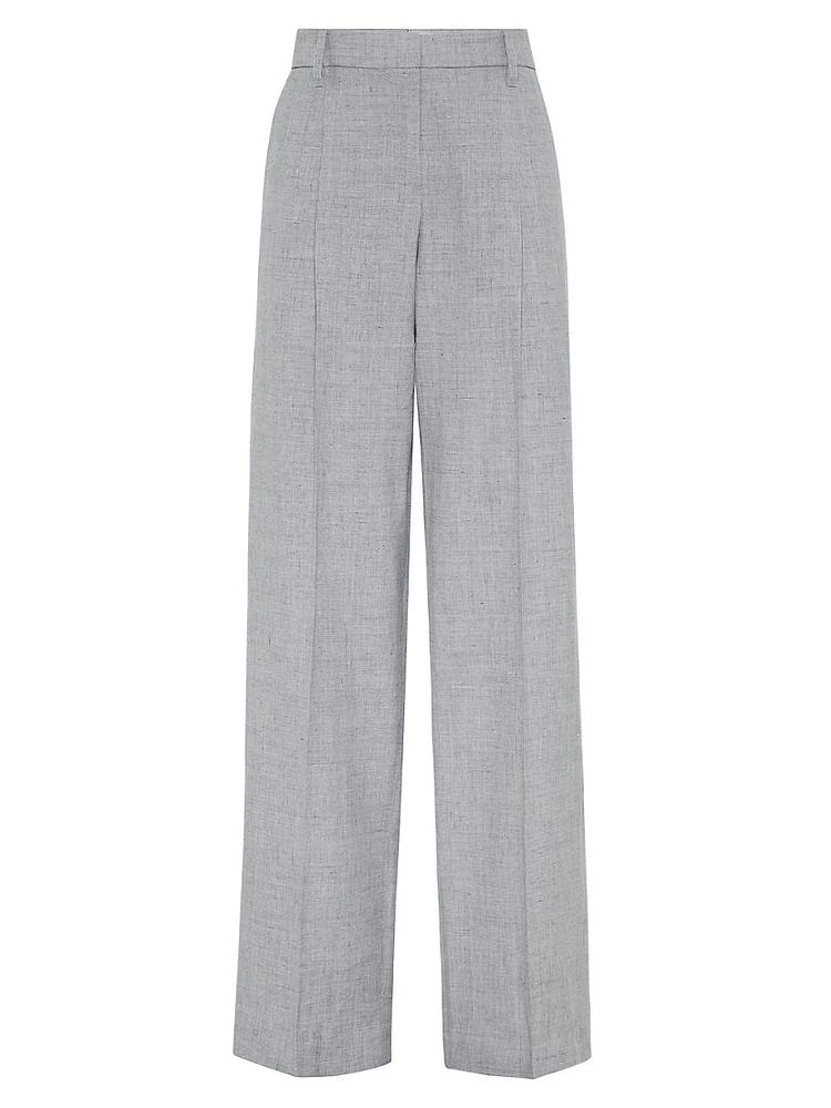 Linen and Wool Canvas Straight Trousers