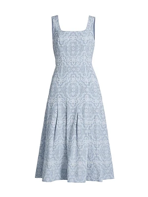 Jolie Eyelet Squareneck Midi-Dress