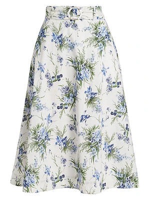 Arwen Floral Cotton Belted Midi-Skirt