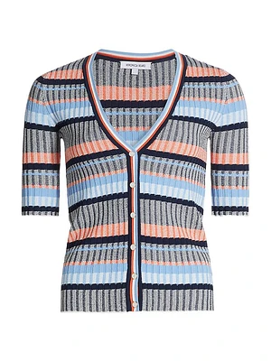 Calliope Striped Rib-Knit Cardigan