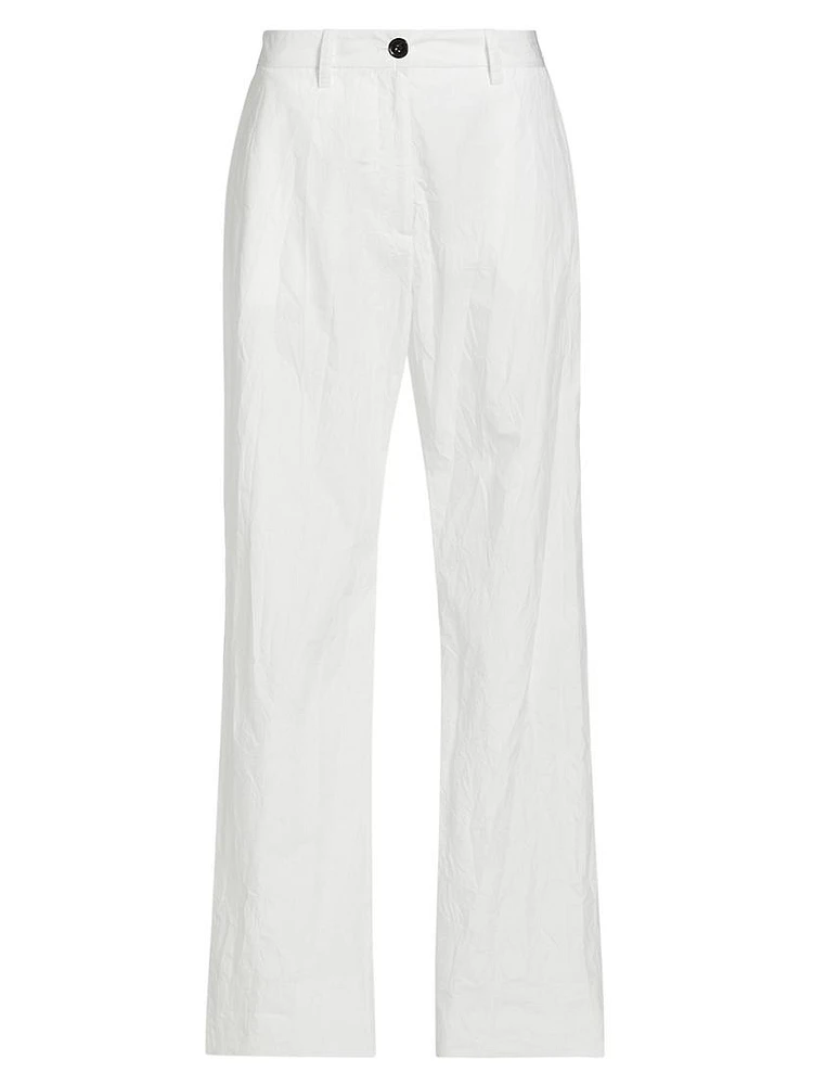 Crinkle Cotton-Blend Wide-Leg Pants