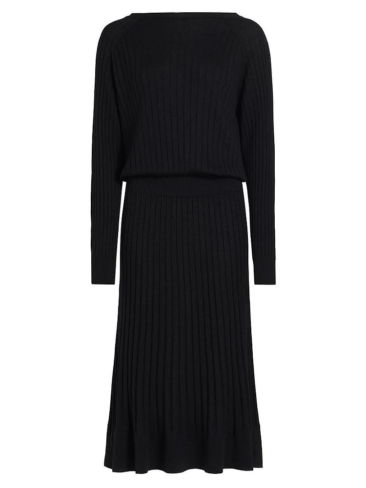 Eden Merino Wool-Blend Pleated Midi-Dress