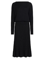 Eden Merino Wool-Blend Pleated Midi-Dress