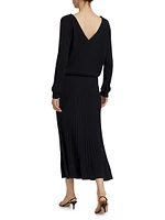 Eden Merino Wool-Blend Pleated Midi-Dress