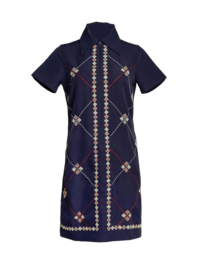 Mabel Floral Embroidered Zip Minidress