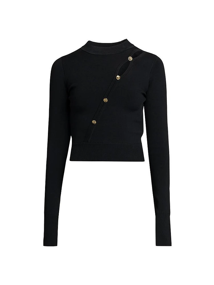 Slash Button Cropped Knit Sweater