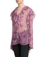 Floral Chiffon Ruffle Shirt