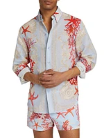 Coral Cotton & Linen-Blend Button-Front Shirt