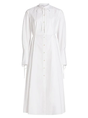 Bibbed Stretch Cotton Tie-Waist Shirtdress