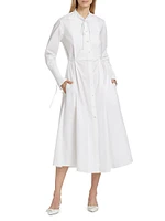 Bibbed Stretch Cotton Tie-Waist Shirtdress