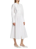 Bibbed Stretch Cotton Tie-Waist Shirtdress