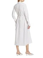 Bibbed Stretch Cotton Tie-Waist Shirtdress