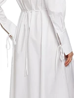 Bibbed Stretch Cotton Tie-Waist Shirtdress