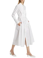 Bibbed Stretch Cotton Tie-Waist Shirtdress