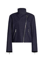 Funnel-Neck Stretch Twill Moto Jacket