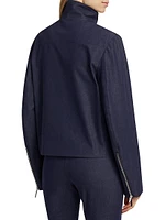 Funnel-Neck Stretch Twill Moto Jacket