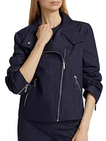 Funnel-Neck Stretch Twill Moto Jacket