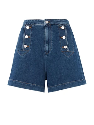 Marina High-Rise Buttoned Denim Shorts