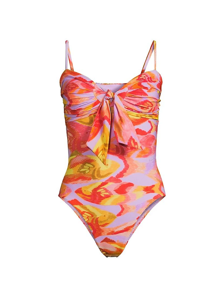 Painted Fishes Knotted One-Piece Swimsuit